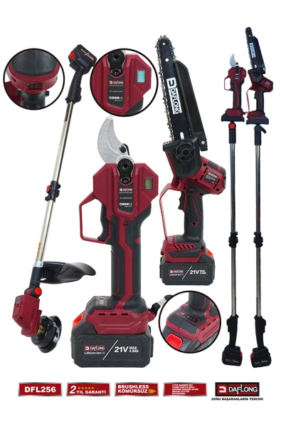 DAFLONG 4'LÜ BAHÇE SETİ 40MM DİJİTAL BAĞ MAKASI OTO YAĞLAMA BUDAMA 2.1M UZATMA ŞARJLI TIRPAN DFL-256 ürün görseli 1