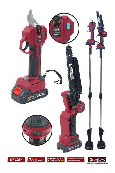 DAFLONG PRO 2.1 M TELESKOPİK UZATMA KOLLU 2'Lİ SET DİJİTAL BAĞ MAKASI + DİJİTAL DAL BUDAMA DFL-251 - Resim 4