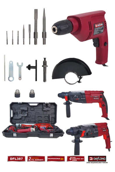 DAFLONG PRO 4'LÜ İNŞAAT SETİ 65MM 16KG HİLTİ 28MM KIRICI DELİCİ HİLTİ 115M TAŞLAMA MATKAP DFL-387 - 4