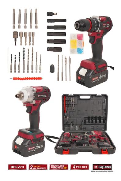 DAFLONG 4'LÜ ÇANTALI USTA SETİ 600NM TORKLU+KIRICI DELİCİ HİLTİ+TAŞLAMA+ŞARJLI MATKAP DFL-273 - 3