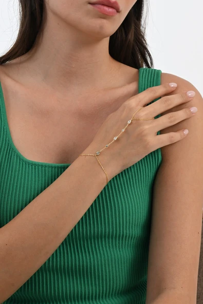 Gümüş altın yaldızlı zirkon taşlı sıralı damla modeli şahmeran SGTL13013GOLD - Resim 5