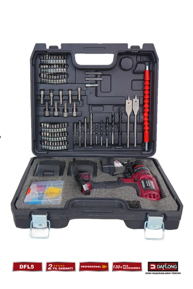 DAFLONG PRO BAKIR SARGILI 21V 84 PARÇA ÇEİLK MANDREN ÇİFT AKÜLÜ ŞARJLI DARBELİ MATKAP DFL-5 - 4