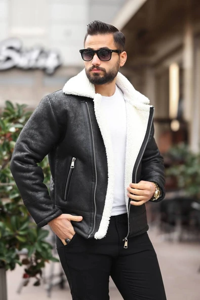 Premium İçi Komple Kürklü Biker Deri Mont - 9