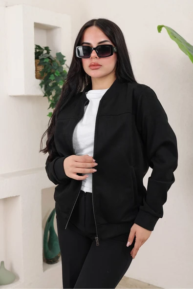 KADIN RELAX FİT BOMBER SÜET CEKET - 9