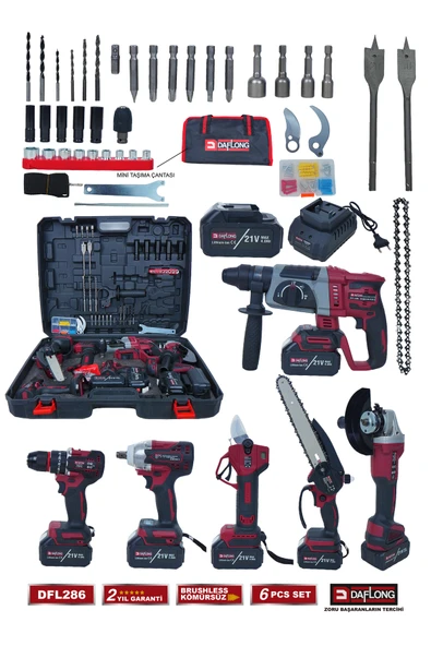DAFLONG PRO ÇANTALI 6' LI SET YEDEK BIÇAKLI DİJİTAL BAĞ MAKASI+ ÇİFT PALA ÇİFT ZİNCİR BUDAMA DFL-286 - 2