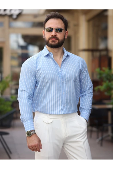 Çizgili Dik Yakalı Old Money Gömlek - 3