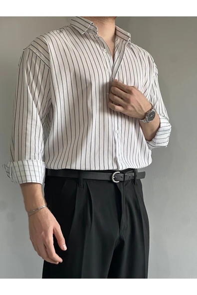 Old Money Rahat Kalıp Çizgili Gömlek - 5