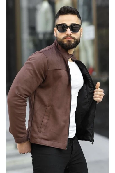 Premium Örme Triko Kol Dik Yaka Süet Ceket - Resim 10