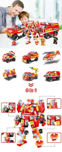 C0651Robot yangın kurtarma araba yapı taşı oyuncak PCS:591 PARÇA - 4