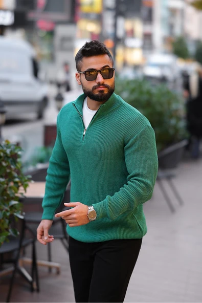 Kalın Örgü Fermuarlı Kazak - 6