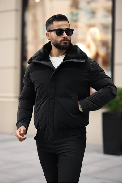 Oversize Yakası Kürklü Şişme Mont - 6