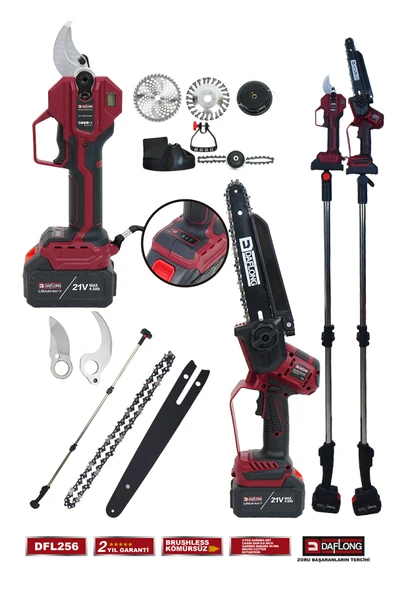 DAFLONG 4'LÜ BAHÇE SETİ 40MM DİJİTAL BAĞ MAKASI OTO YAĞLAMA BUDAMA 2.1M UZATMA ŞARJLI TIRPAN DFL-256 - Resim 3