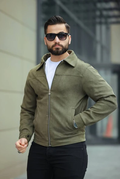 Basic Old Money Polo Yaka Astarlı Süet Ceket - 3