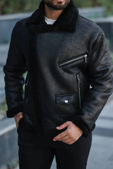 Kışlık Kürklü Napa Deri Biker Mont - Şık ve Sıcak Tasarım - 4