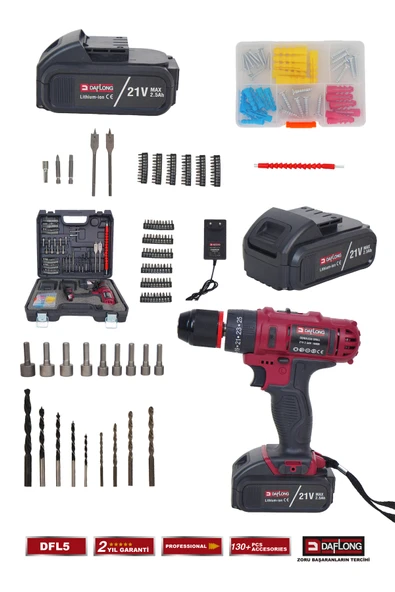 DAFLONG PRO BAKIR SARGILI 21V 84 PARÇA ÇEİLK MANDREN ÇİFT AKÜLÜ ŞARJLI DARBELİ MATKAP DFL-5 - 2