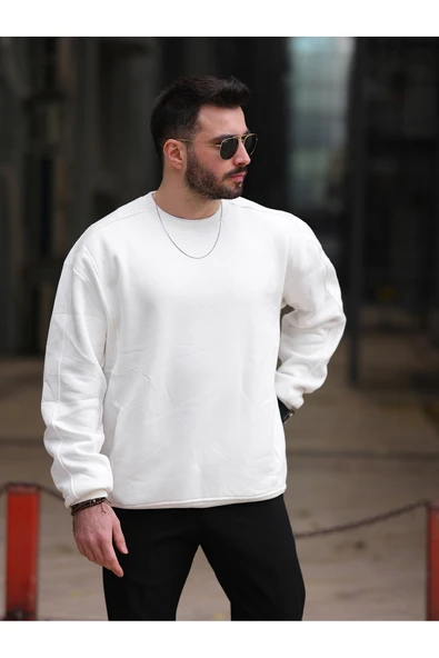 Kalın İçi Pamuklu Cepli Oversize Sweatshirt - 4