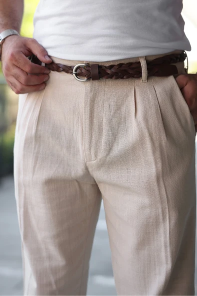 Suni Deri Vintage Örgü Kemer - 2