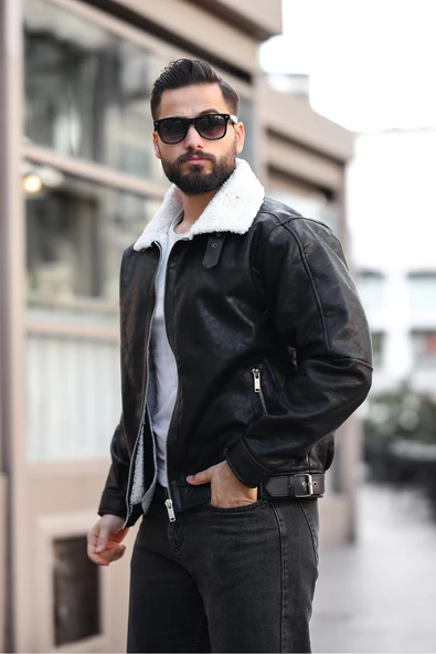 İçi Kürklü Deri Mont - 5