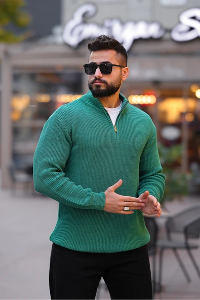 Kalın Örgü Fermuarlı Kazak - 5