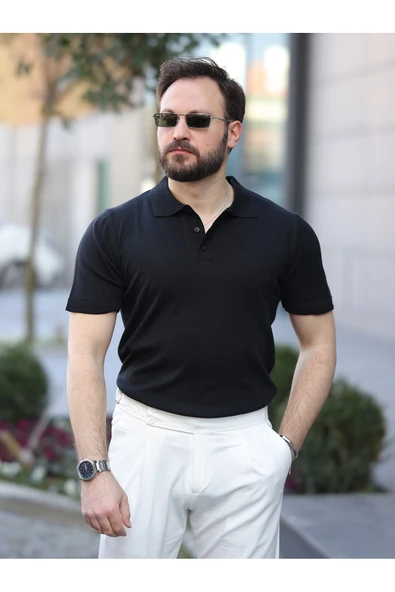 Basic Düğmeli Pamuklu Triko Tshirt - 7