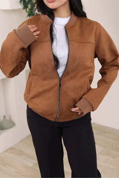 KADIN RELAX FİT BOMBER SÜET CEKET - 6