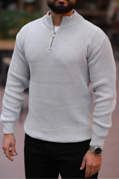 Kalın Örgü Fermuarlı Kazak - 12