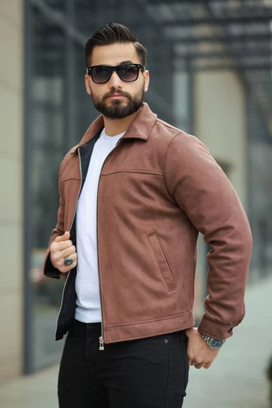 Basic Old Money Polo Yaka Astarlı Süet Ceket - 11