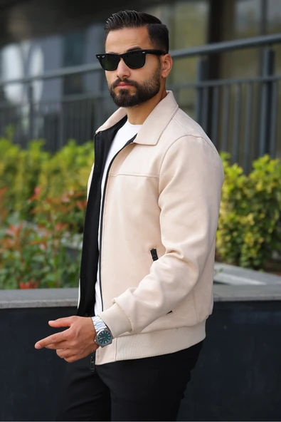 Polo Yaka Baharlık Süet Ceket - Resim 6