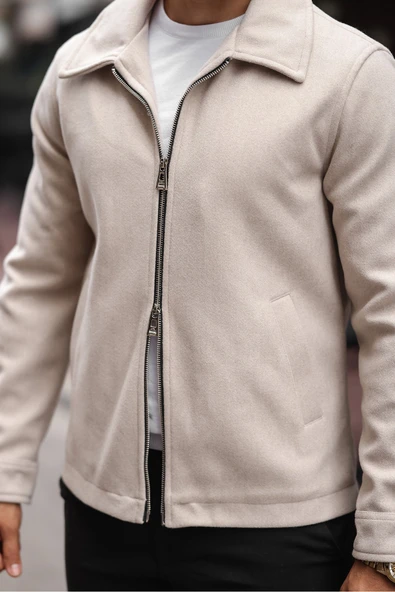 Erkek Çift Fermuar Detaylı Kaşe Ceket - 6