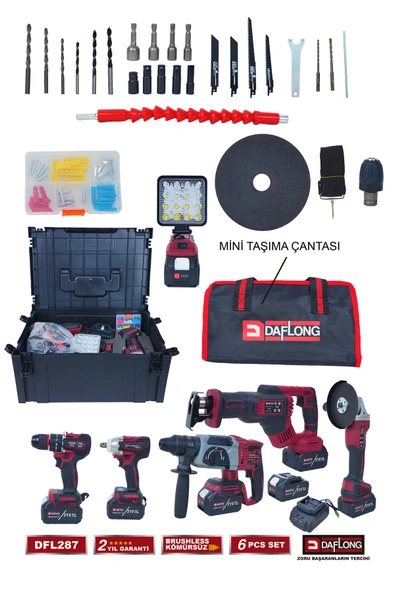 DAFLONG PRO TAŞIMA ÇANTALI 6'LI SET BÜYÜK TİLKİ KUYRUĞU+LED FENER DFL-287 - 2