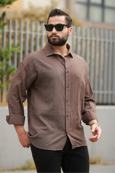 Oversize Keten Karışımlı Basic Salaş Gömlek - 12
