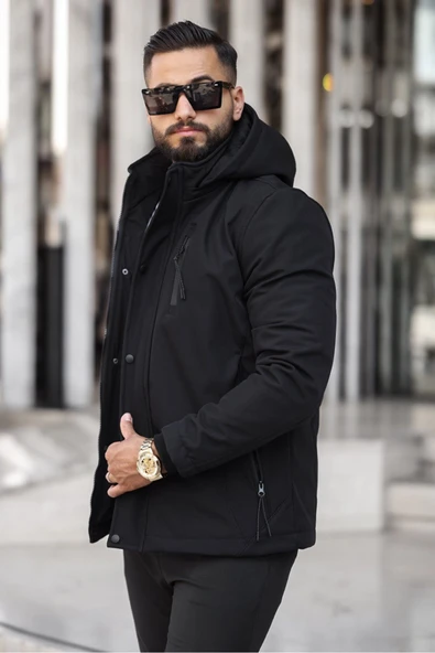 Kapüşonu Çıkabilen İçi Kürklü Softshell Mont - 2