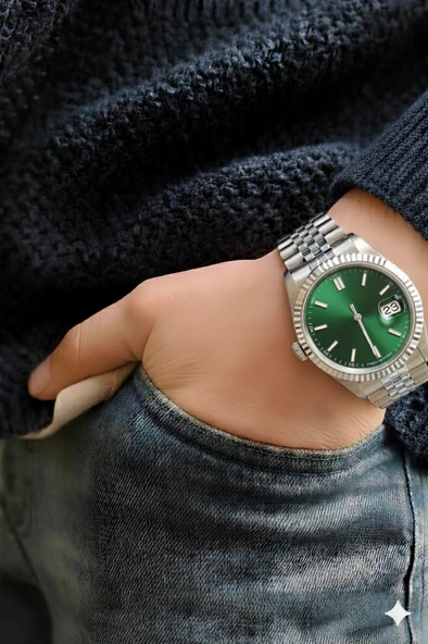 Yüksek Kalite Erkek Saati - Yeşil Kadran, Paslanmaz Çelik Kasa ve Kordon, Özel Seri - Resim 3