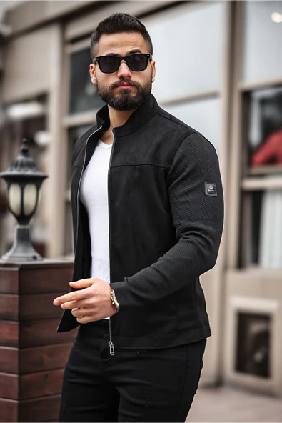 Premium Örme Triko Kol Dik Yaka Süet Ceket ürün görseli 1