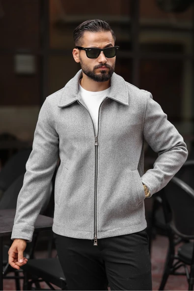 Erkek Yeni Trend Çift Fermuar Detay Basic Kaşe Ceket - Old Money Tarzı - 8