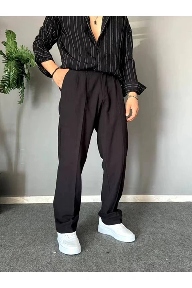 Old Money Pileli Baggy Kalıp Beli Lastikli Yazlık Keten Pantolon - 12