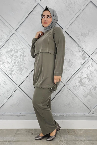 KADIN TAŞ DETALI BAĞCIKLI TESETTÜR TAKIM - Resim 2