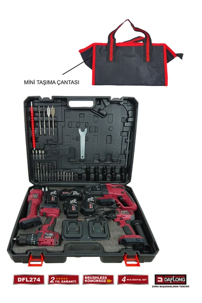 DAFLONG PRO DİJİTAL EKRANLI 4'LÜ DİJİTAL SET 700NM DİJİTAL TORK+DİJİTAL SPİRAL+DİJİTAL MATKAP+D.HİLTİ DFL274 - 4