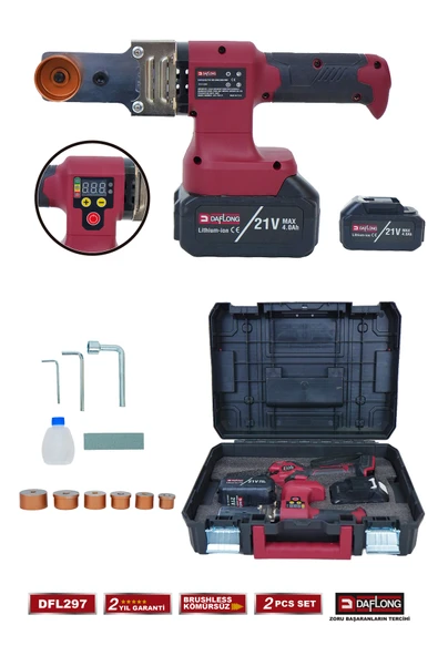 DAFLONG PRO KÖMÜRSÜZ 2'Lİ SET PVC BORU KAYNAK MAKİNASI +ŞARJLI PVC BORU MAKASI DFL-297 - 4