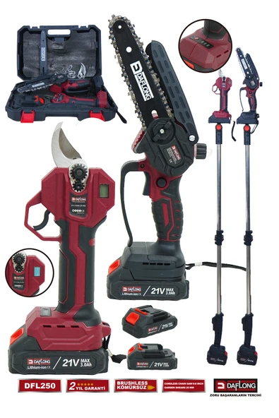 DAFLONG PROFESYONEL 2'Lİ SET TELESKOPİK UZATMALI DİJİTAL MAKAJ+YAĞLAMALI BUDAMA DFL-250 ürün görseli 1