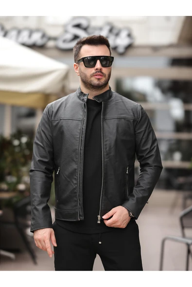 Yeni Sezon Erkek Premium Karbon Deri Slim Fit Mevsimlik Ceket - 2
