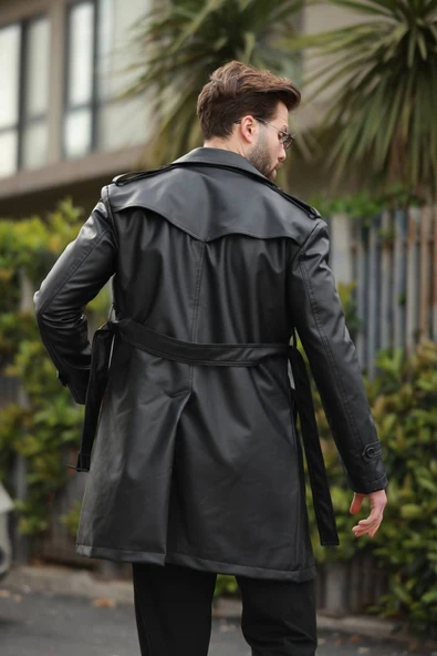 ERKEK PREMİUM APOLETLİ DERİ TRENÇKOT & PARDESÜ - Resim 2