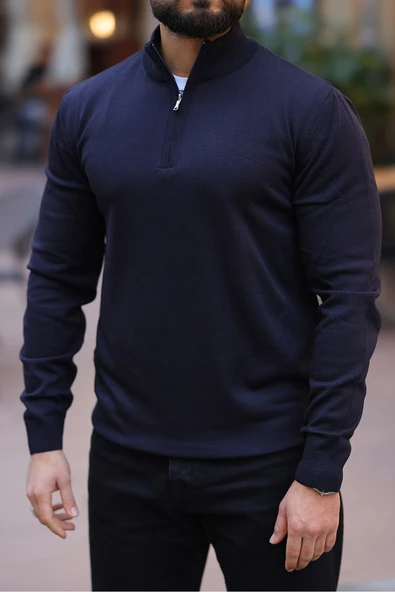 Slim Fit Fermuarlı Kazak - 4