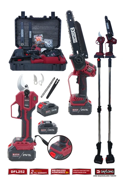 DAFLONG PRO 10 PİLLİ 2.1M TELESKOPİK UZATMALI 2'Lİ 40MM BAĞ MAKASI+OTO YAĞLAMALI DAL BUDAMA DFL-252 - Resim 2