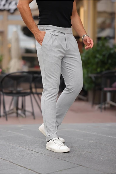 Kemer Detaylı Kuşaklı Old Money Kumaş Pantolon - 10