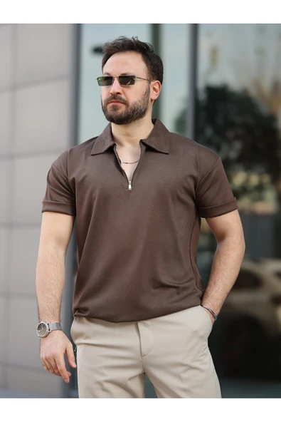 Oversize Bol Kalıp Fermuarlı Polo Yaka Tshirt - 3