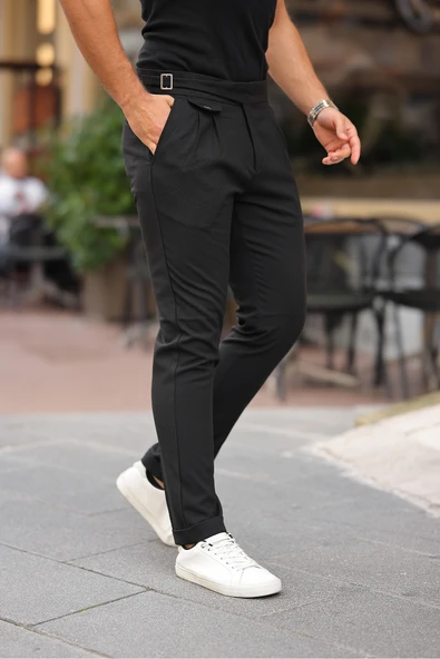 Kemer Detaylı Kuşaklı Old Money Kumaş Pantolon - 5