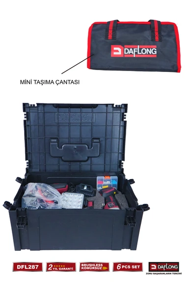 DAFLONG PRO TAŞIMA ÇANTALI 6'LI SET BÜYÜK TİLKİ KUYRUĞU+LED FENER DFL-287 - 6