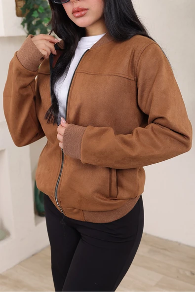 KADIN RELAX FİT BOMBER SÜET CEKET - 8