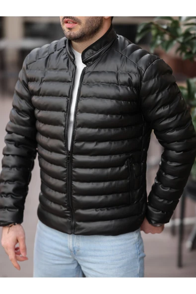 Erkek Deri Şişme Mont - 3